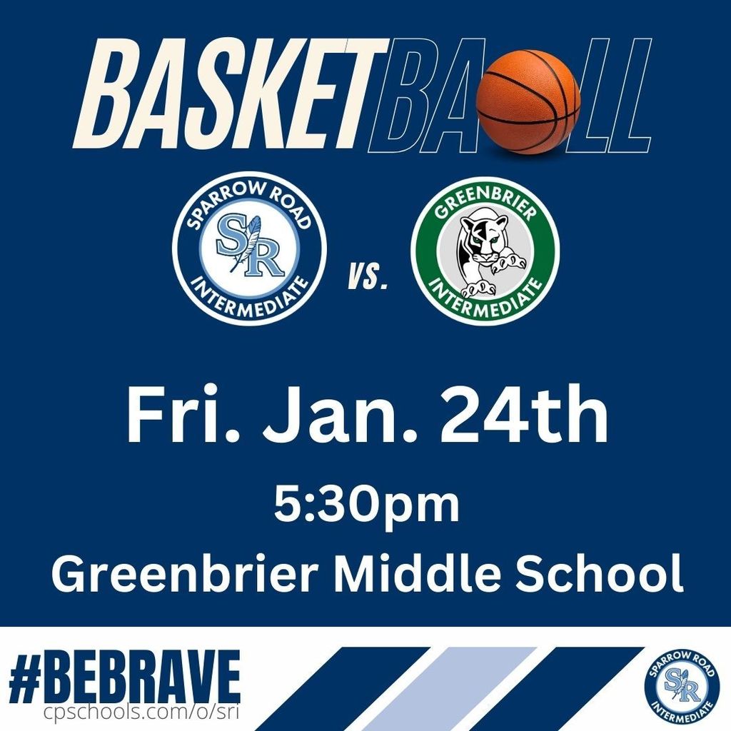 Basketball SRI logo vs GRI logo Fri. Jan. 24th 5:30pm Greenbrier Middle School