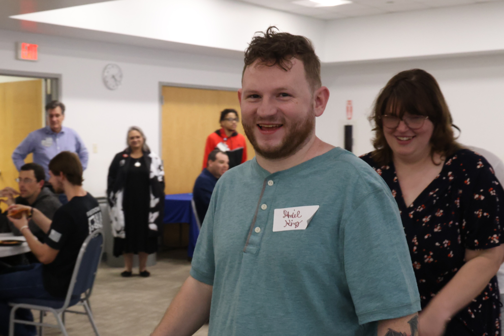 two people dancing and smiling