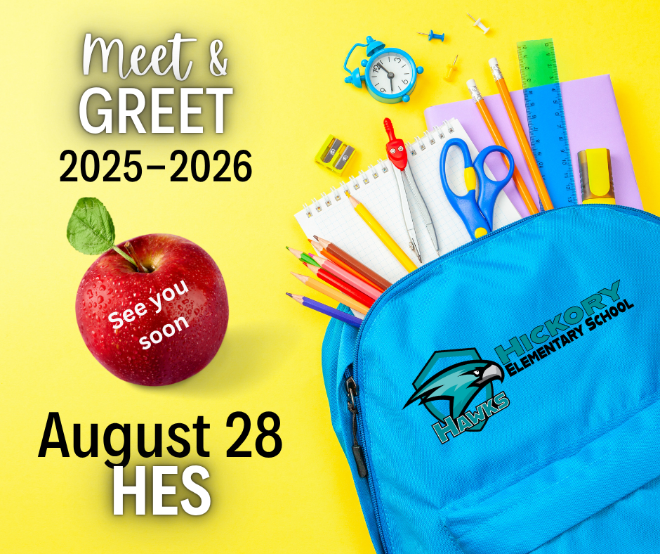 HES Meet & Greet Thursday, August 28, 2025 Join us at HES to meet the teachers, drop off supplies, and join the PTA!  8:00-9:00 a.m. Last Names A-H 9:15-10:15 a.m. Last Names I-P 10:30-11:30 a.m. Last Names Q-Z