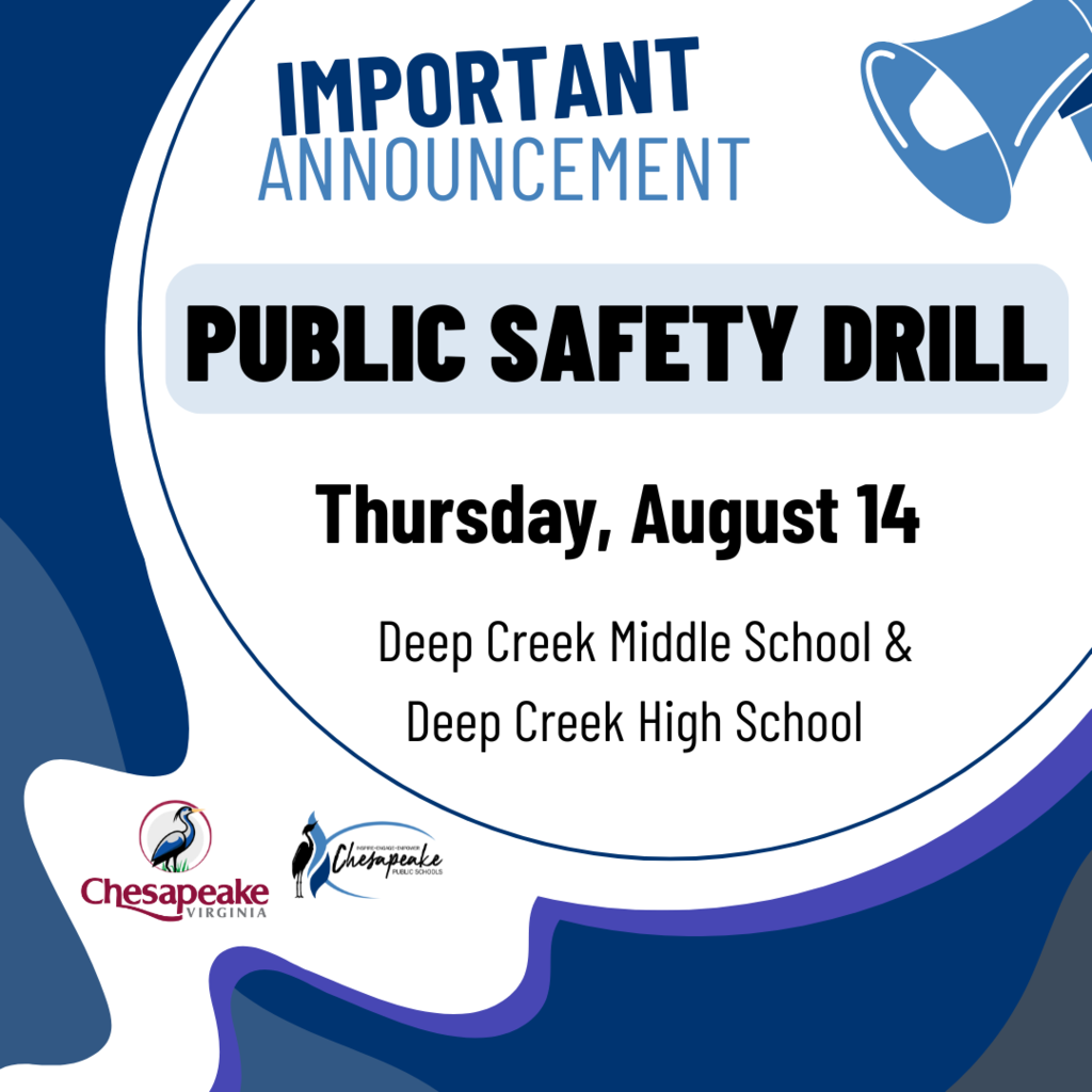 Public safety drill reminder graphic with CPS and City of Chesapeake logos in a word bubble
