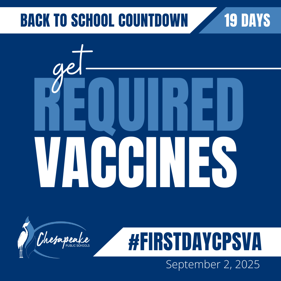 Required Vaccines graphic with back to school countdown 19 days