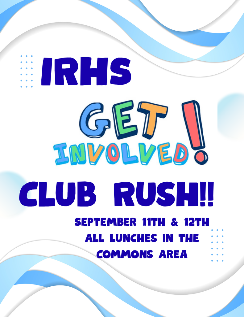Attention Braves - Club Rush will be happening at all lunches on September 11th and 12th!  Come check out all of the clubs and class organizations Indian River has to offer!