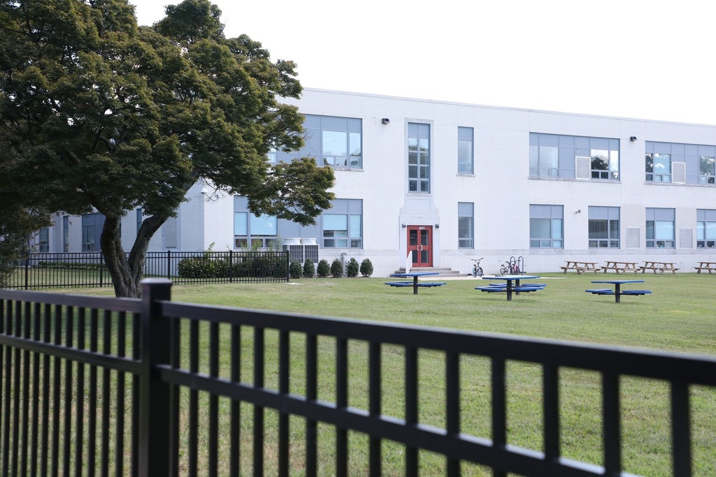 Front of Truitt Intermediate with fence