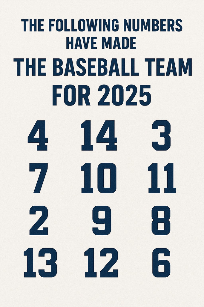 The following members have made the baseball team for 2025