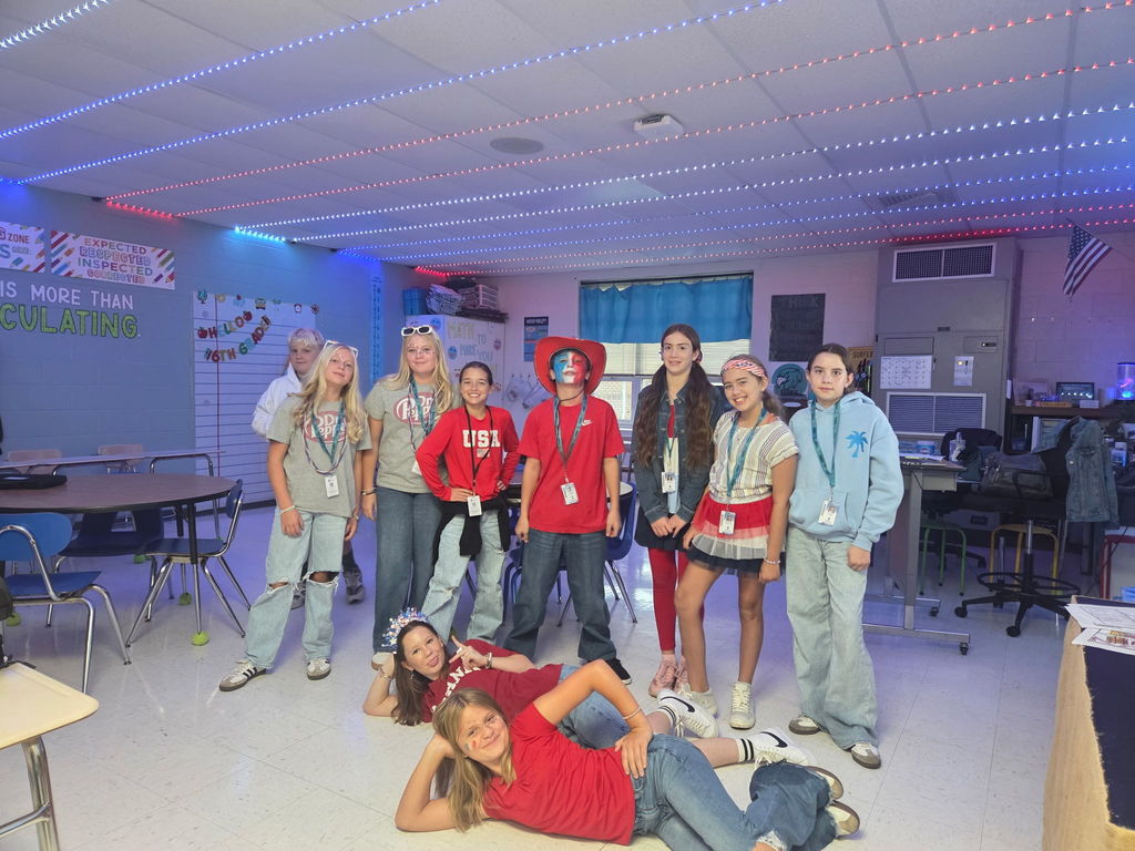 students in red, white, and blue for patriot's day