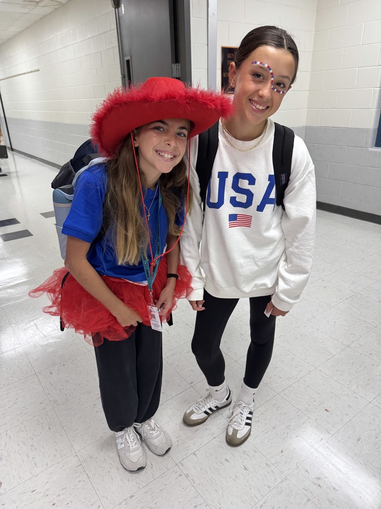 students in red, white, and blue for patriot's day