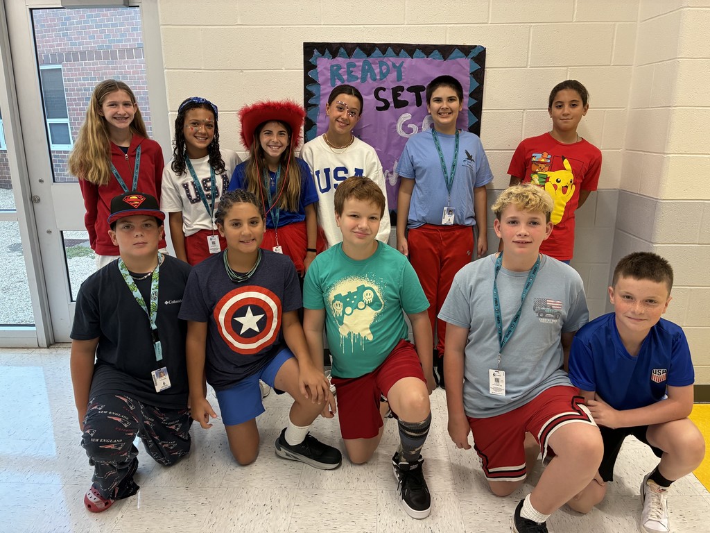 students in red, white, and blue for patriot's day