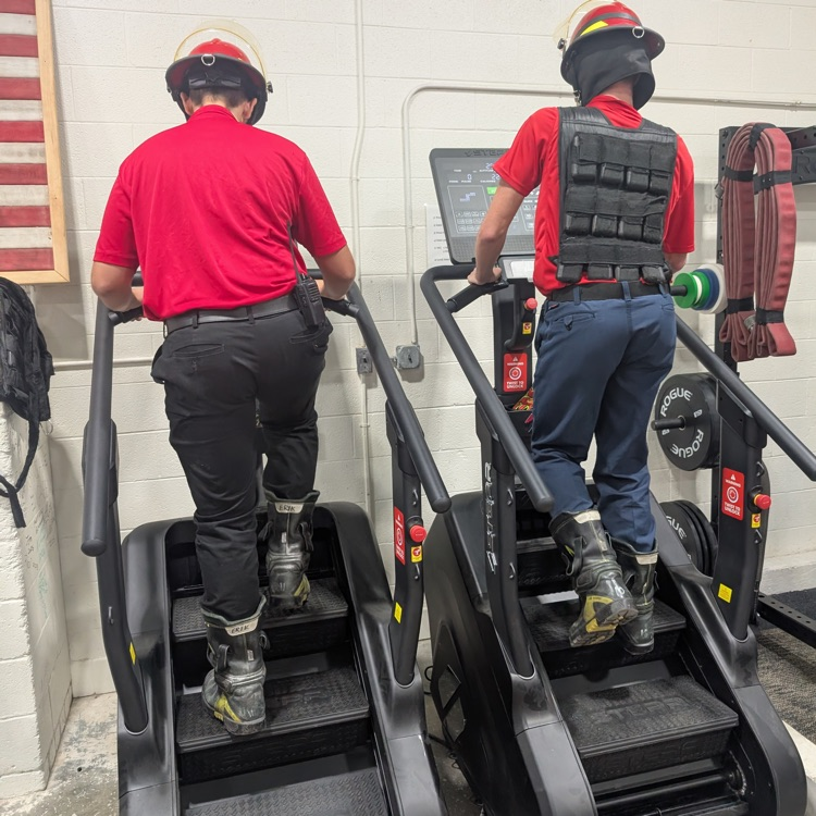firefighting students on the stairclimber 