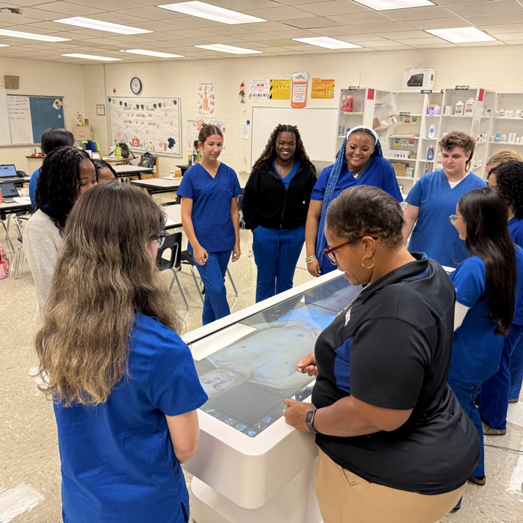 pharmacy students using the Anatomage Table