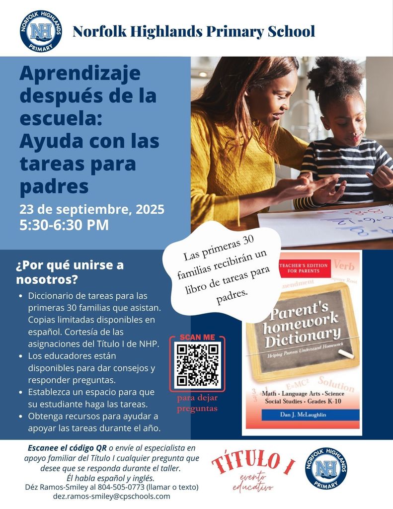 Parent Homework Help Night flyer in Spanish