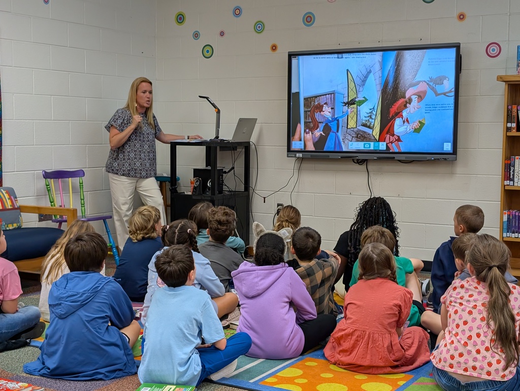 Mrs. Duda read aloud library time with Miss Batt's class.