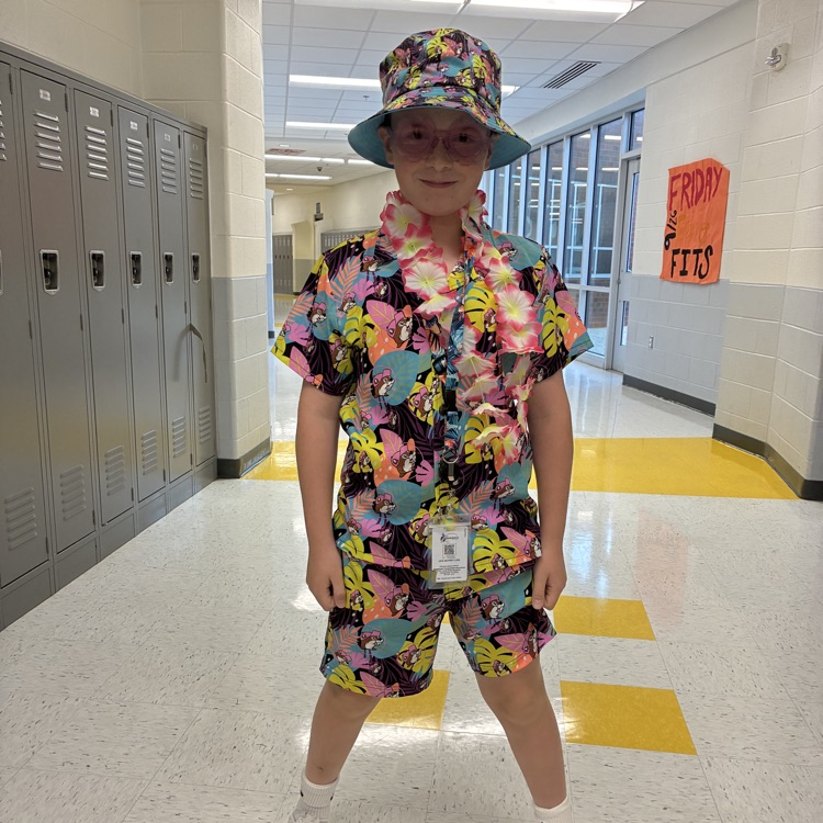 students in Hawaiian gear