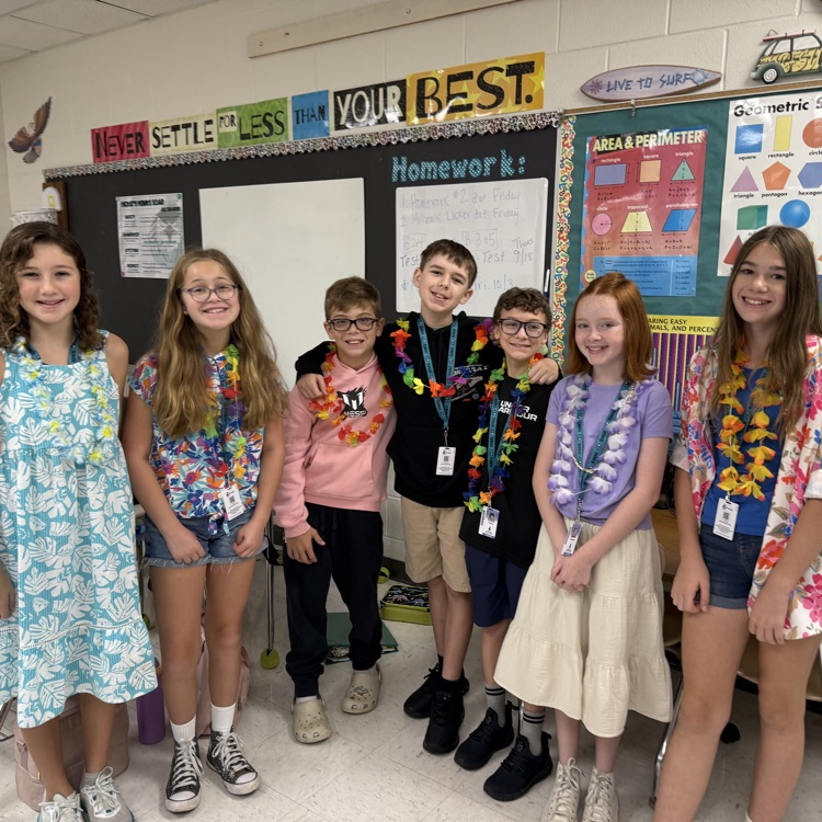 students in Hawaiian gear