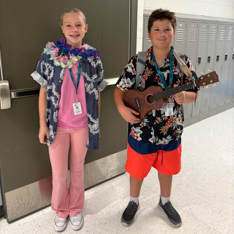 students in Hawaiian gear