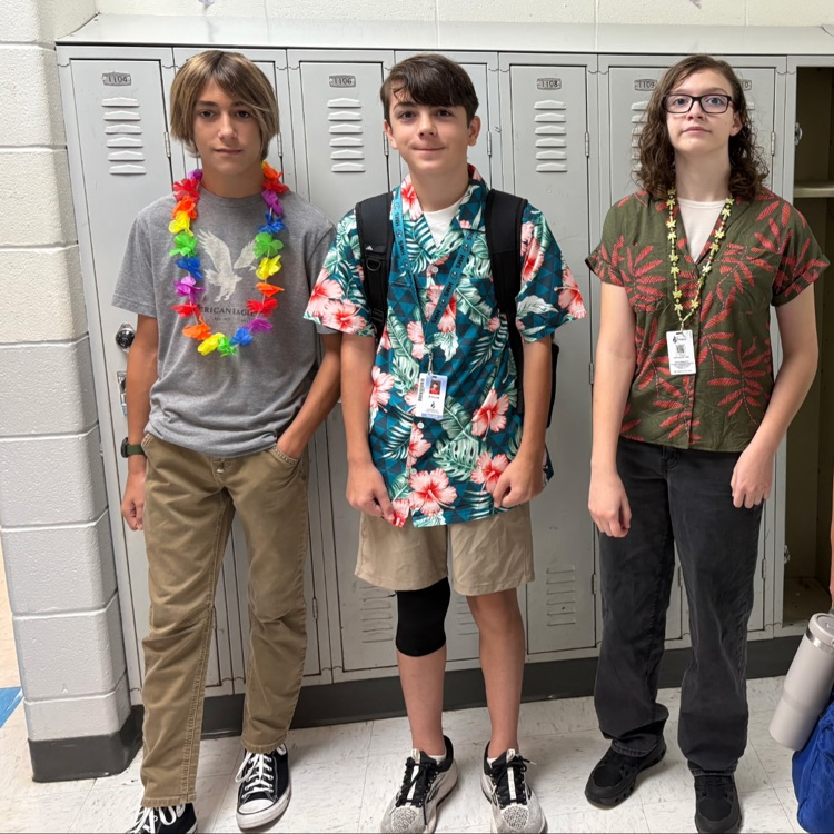 students in Hawaiian gear