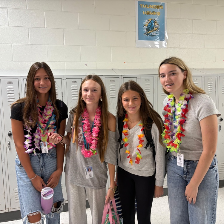 students in Hawaiian gear