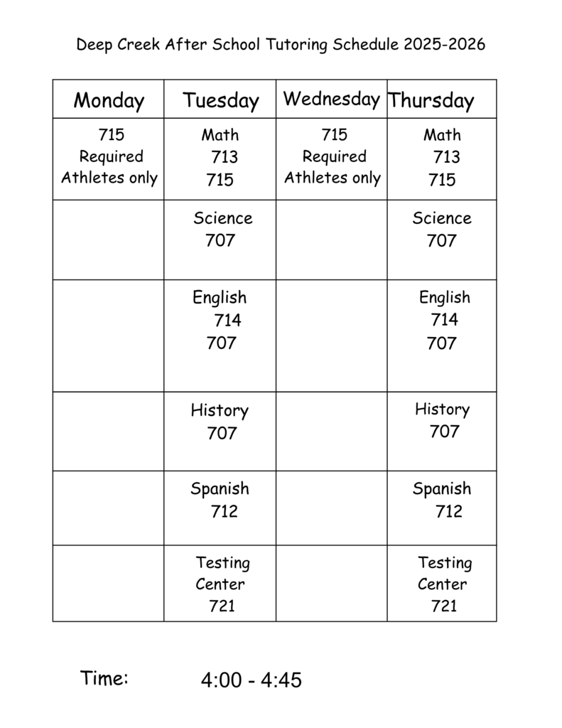 Study Hall Schedule