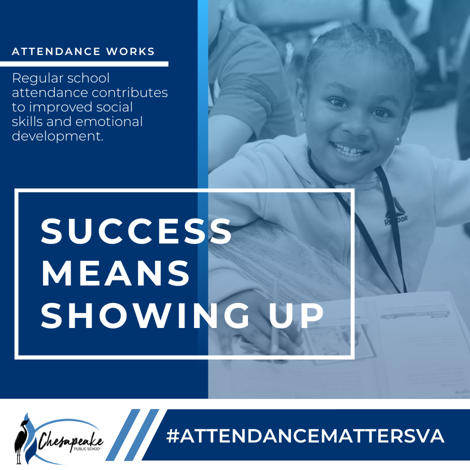 Success means showing up attendance graphic with smiling little girl on front