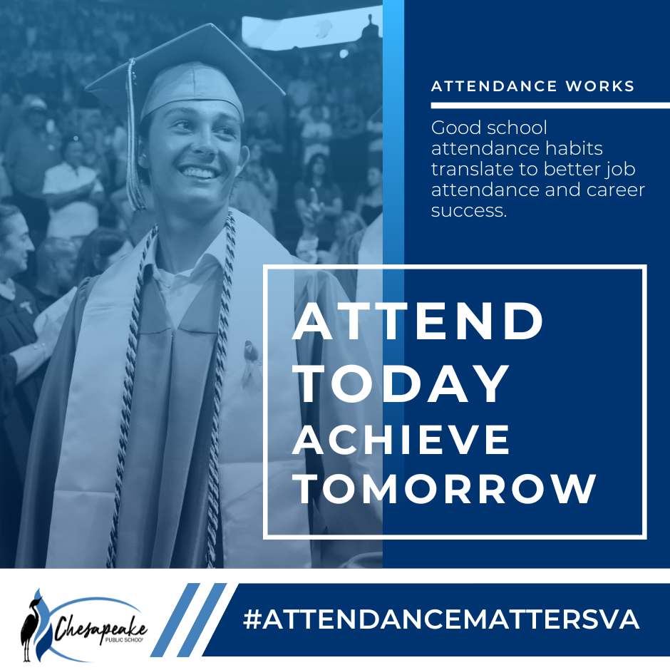 Attend today achieveve tomorrow graphic with male graduate on front