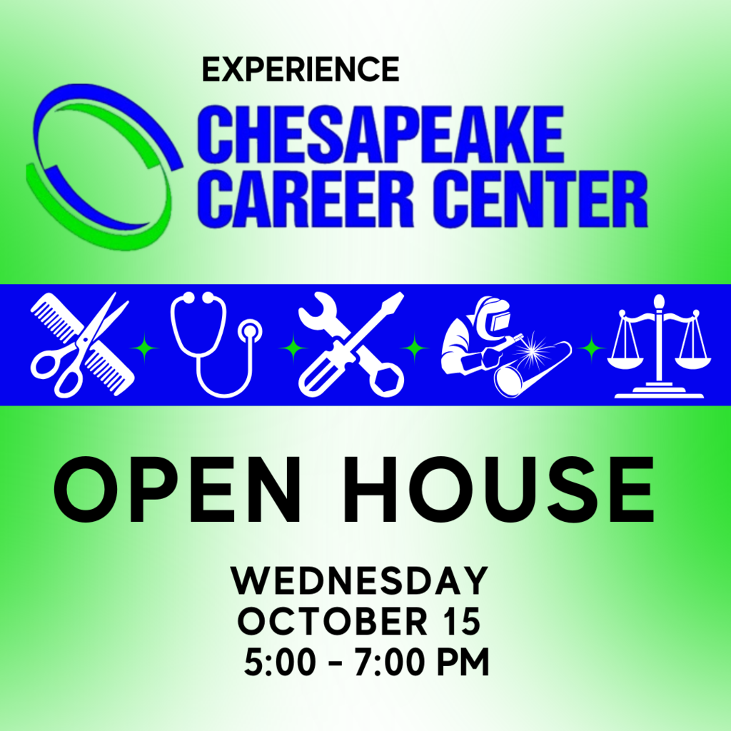 chesapeake Career Center Open house flyer with icons for careers