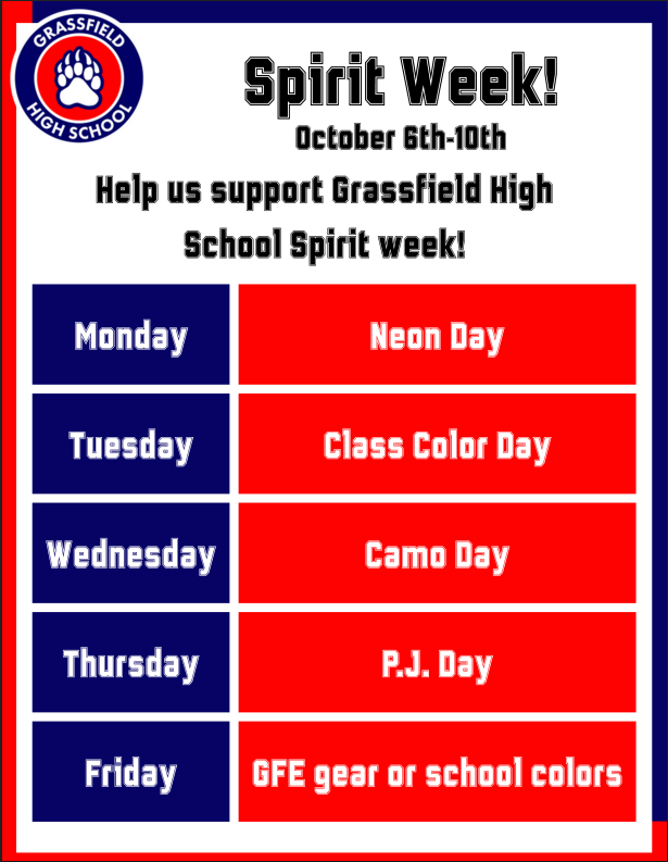 GFE spirit week supporting Grassfield High's School spirit and homecoming week.