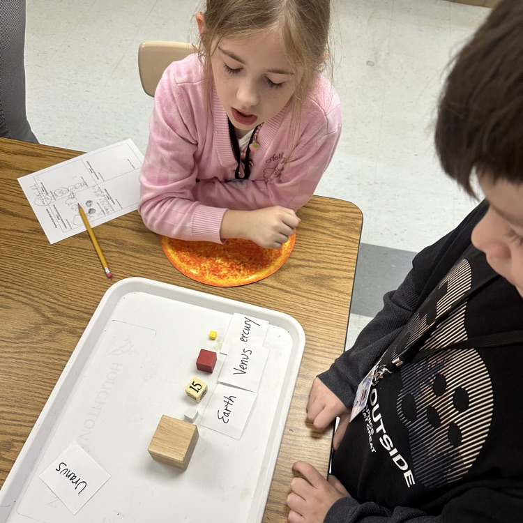 students labeling planets for size