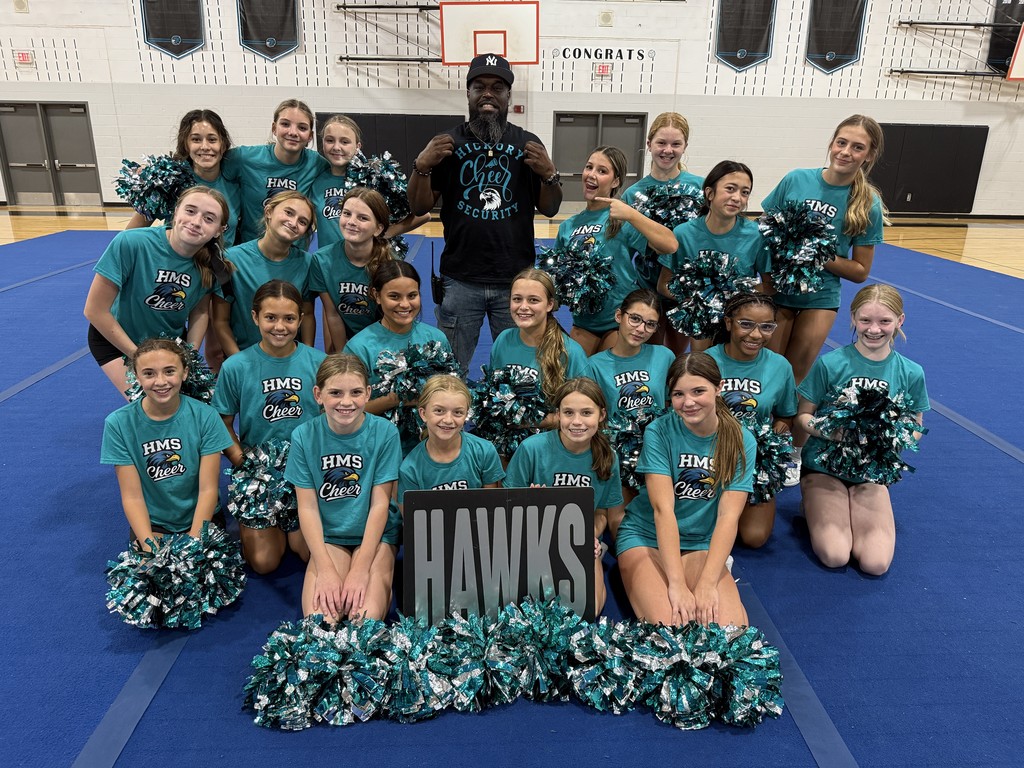 cheerleaders with security guard Mr. Little