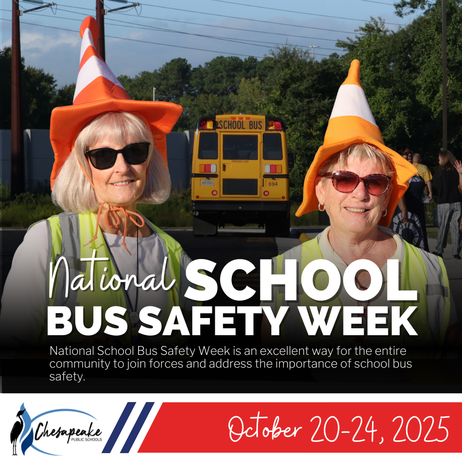 school bus safety week graphic with two school workers