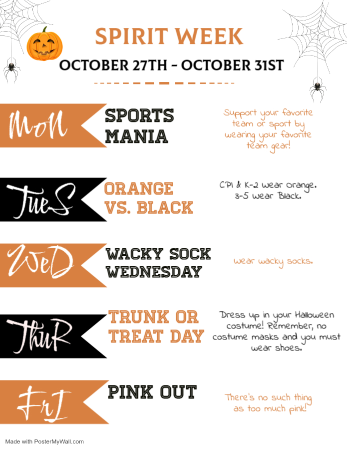 spirit week flyer for the week of halloween
