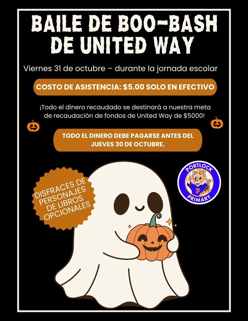 United Way Boo Bash Dash Oct 31 $5 donation to attend. cash only money due by Oct 31 book character costumes optional