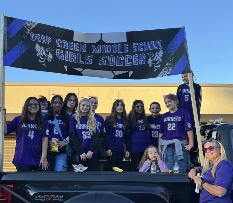 Girls soccer on their float