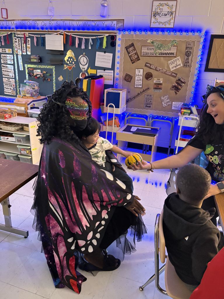 Mrs. Yohe lets student feel inside the pumpkin