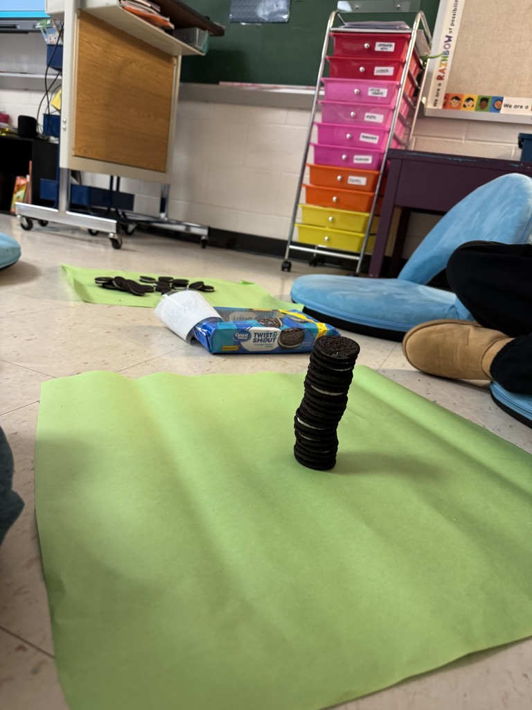 Mrs. McClung’s class stacked Oreos until they fell to collect data on how many they can use for a tower. We used the data to calculate the mean, median, mode, and range.