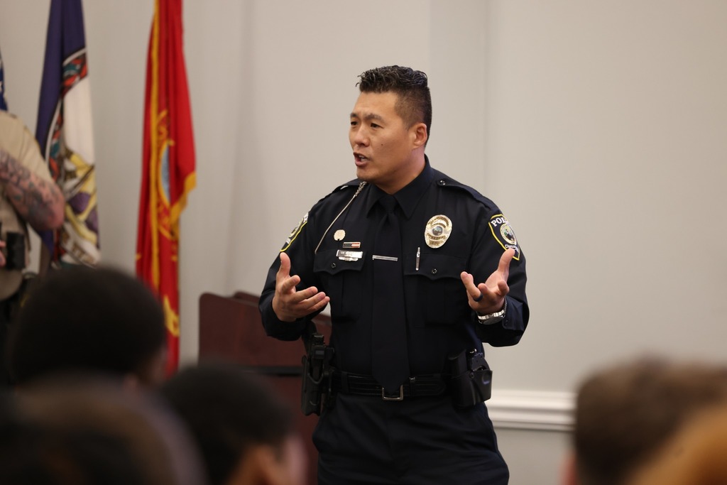 Police officer presenting at Central Library