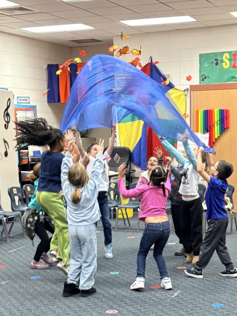 Mrs. Rosenberg’s second grade class having some Fall fun singing Falling Leaves in Mrs. Shedd's music class. 