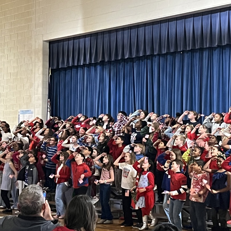 students on bleachers in red white and blue 
