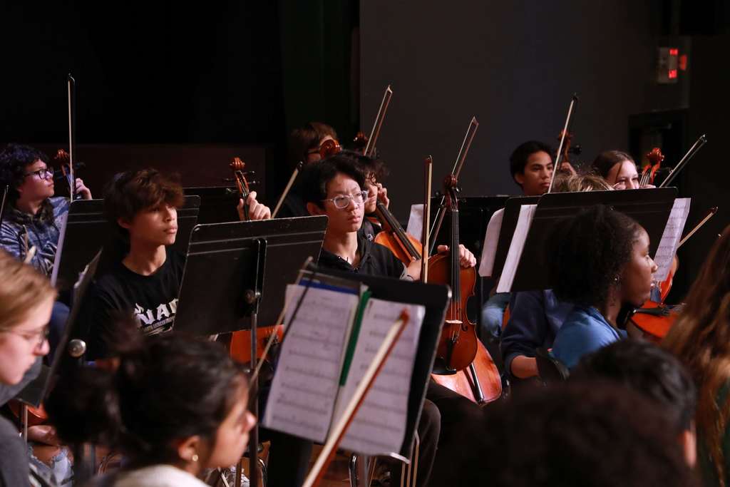 Great Bridge Middle School Orchestra Players performing during a Orchestra workshop with a Palaver Strings musician