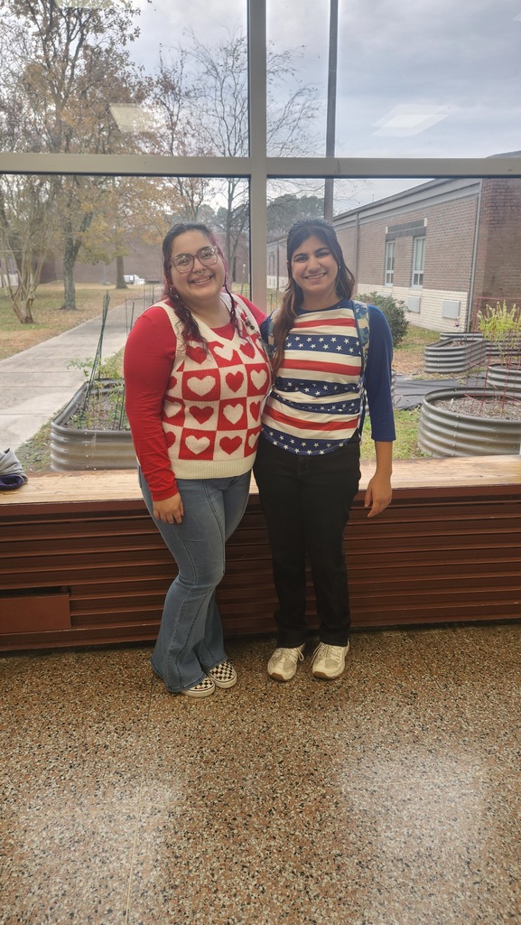 A teacher and a student wearing red white and blue