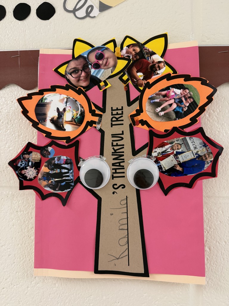 Kamila's Tree of Grattitude showing pictures of her family and pet