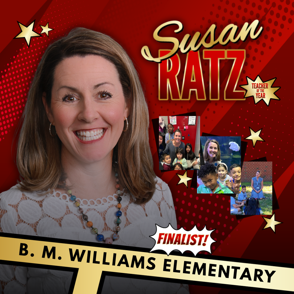 image of Susan Ratz with red and goal tone  in background. 3 personal picutres and a cut out of her professonal image