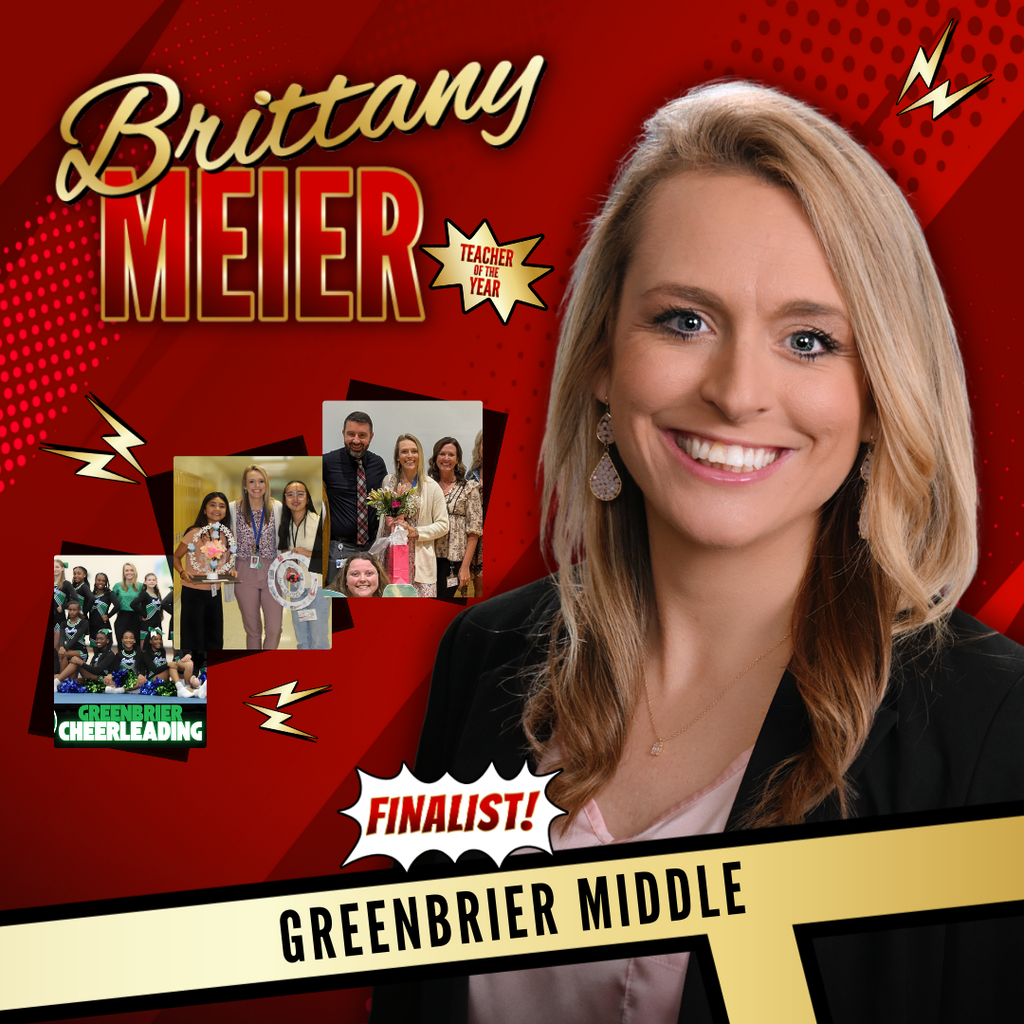 red and gold tones in a comic book them with Brittany Meier's name in big letters, a cut out image, and 3 candid photos. 