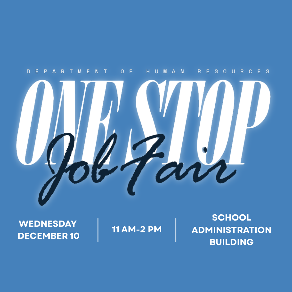 blue graphic with One stop job fair written with event details