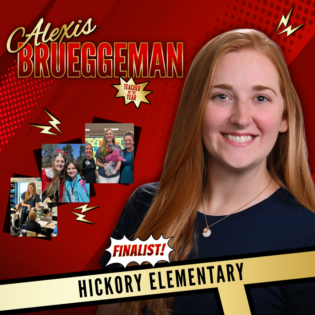 red and gold tones in a comic book them with Alexis Brueggeman's name in big letters, a cut out image, and 3 candid photos.