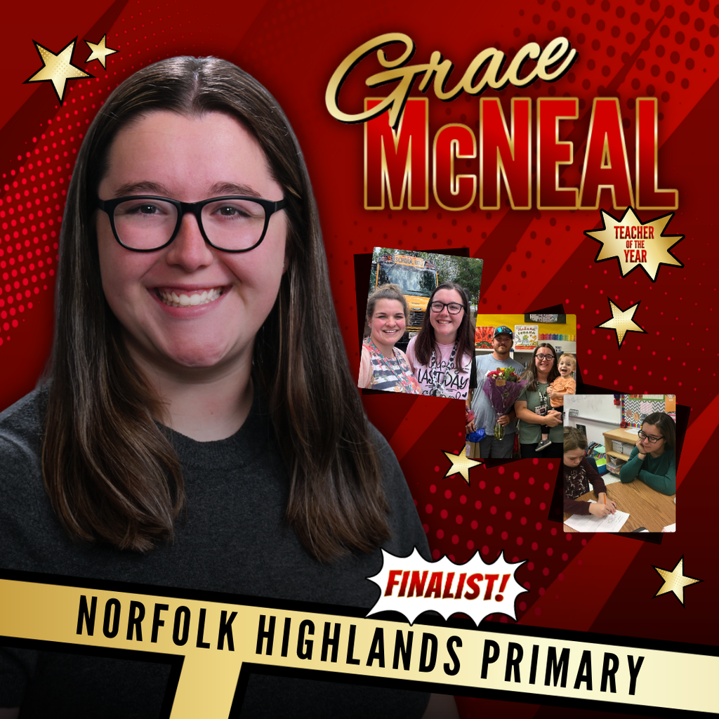 red and gold tones in a comic book them with Grace McNeal's name in big letters, a cut out image, and 3 candid photos.