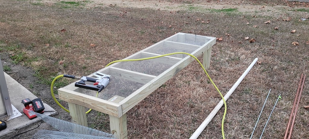working on benches for the greenhouse