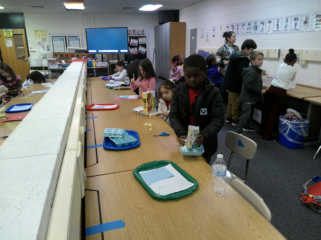 first grade students build boats for recycle regatta