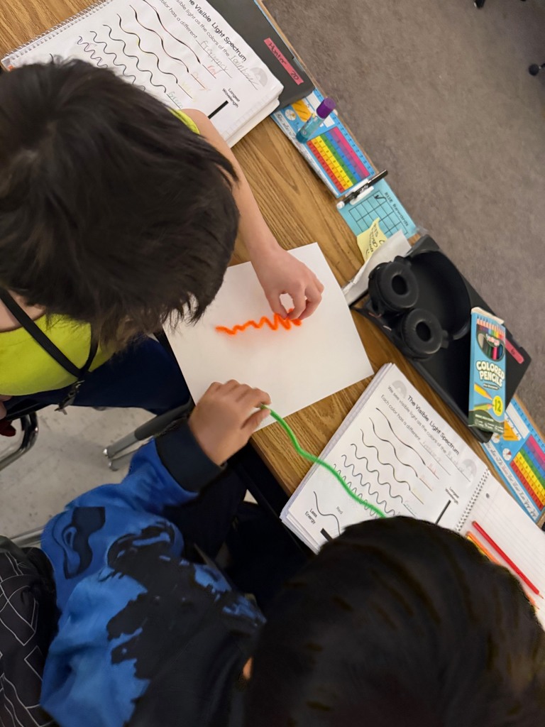 students making light wavelengths for orange and green.