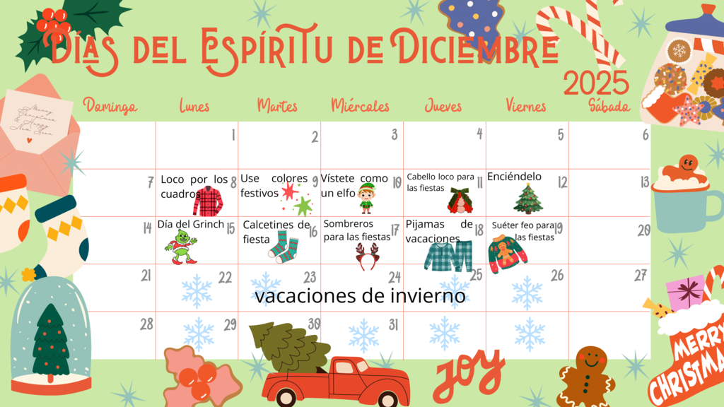 Spanish Spirit Days Calendar