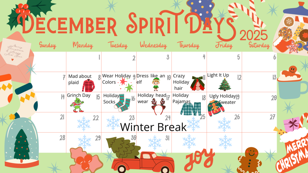 English Spirit Days calendar 