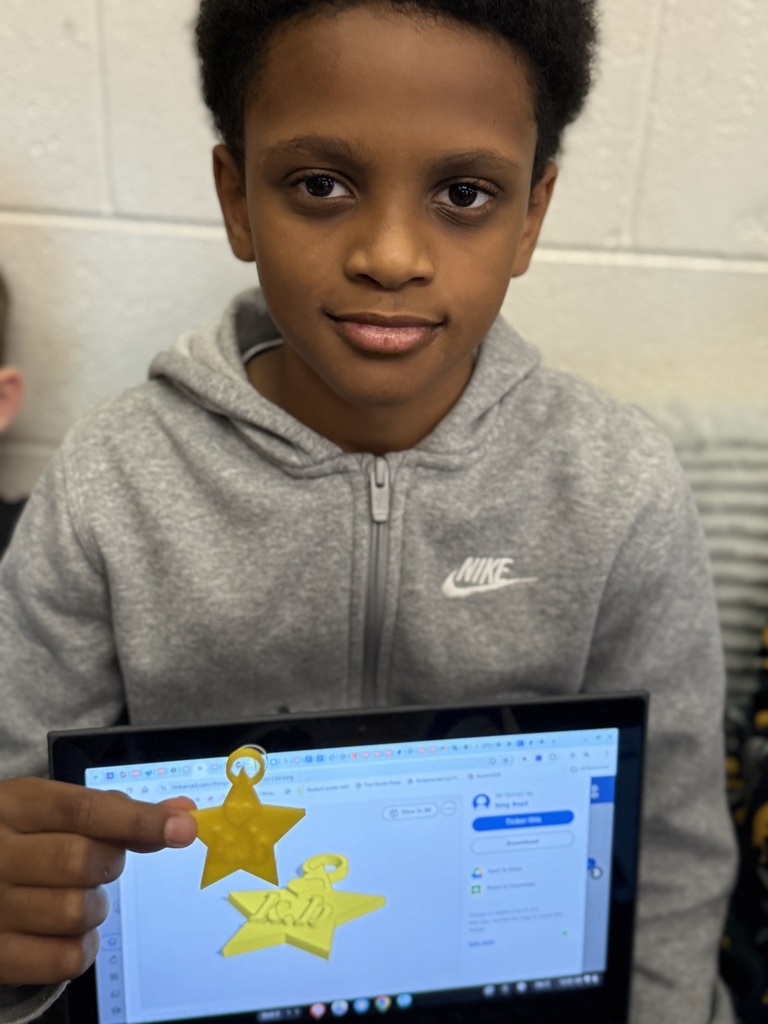 Tinkercad file and brag tag with student holding it